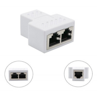 Adaptador Divisor RJ45 1 A 2 Portas Duplas Fêmea Branco